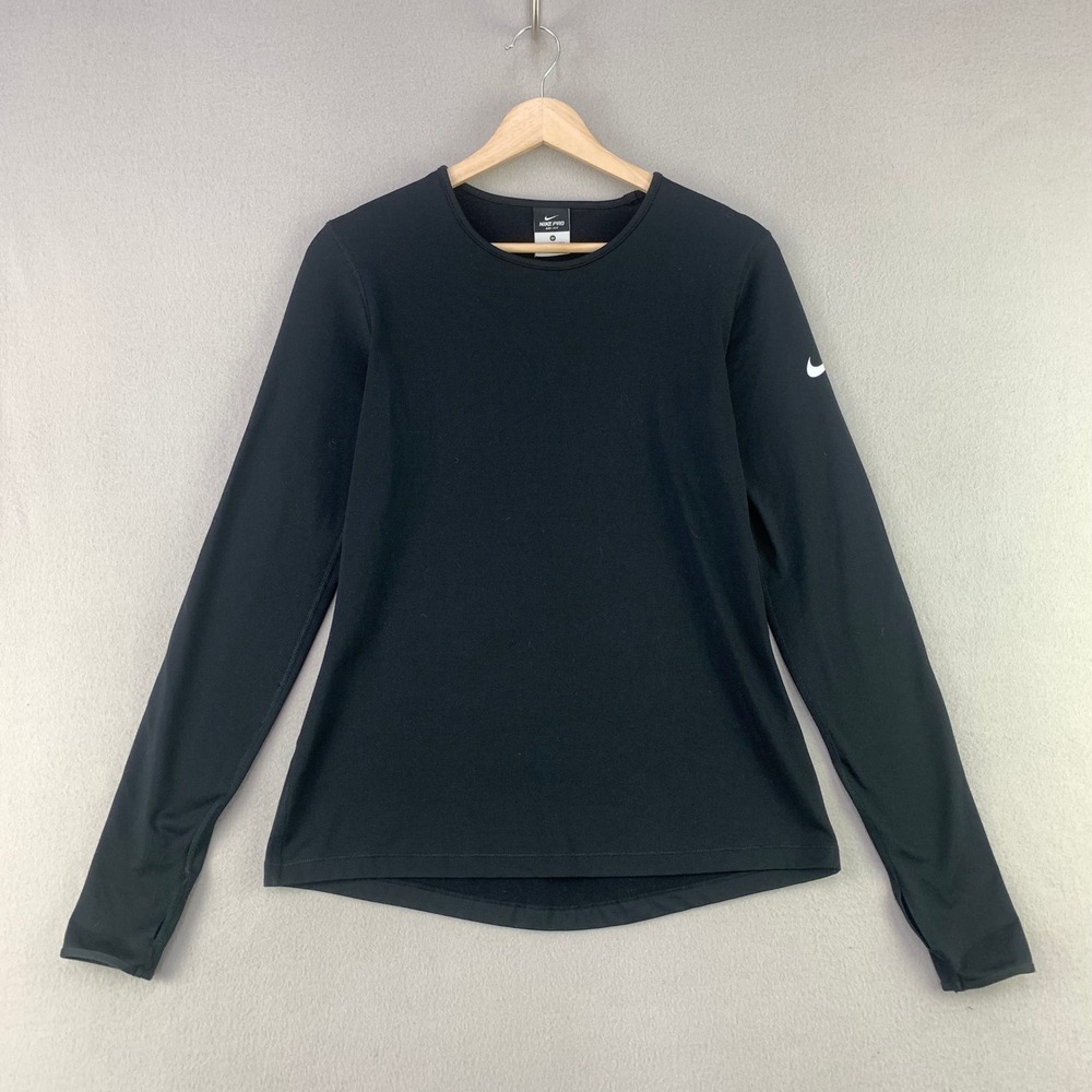 Nike Pro Hyperwarm Crew 3.0 Long Sleeve Shirt Womens M Black Thermal Running Top